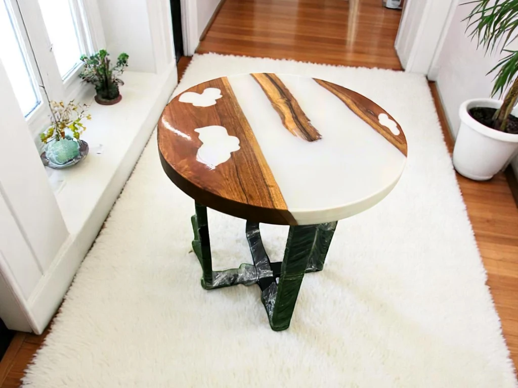 White Round Epoxy Coffee Table for an Elevating Home Aesthetic